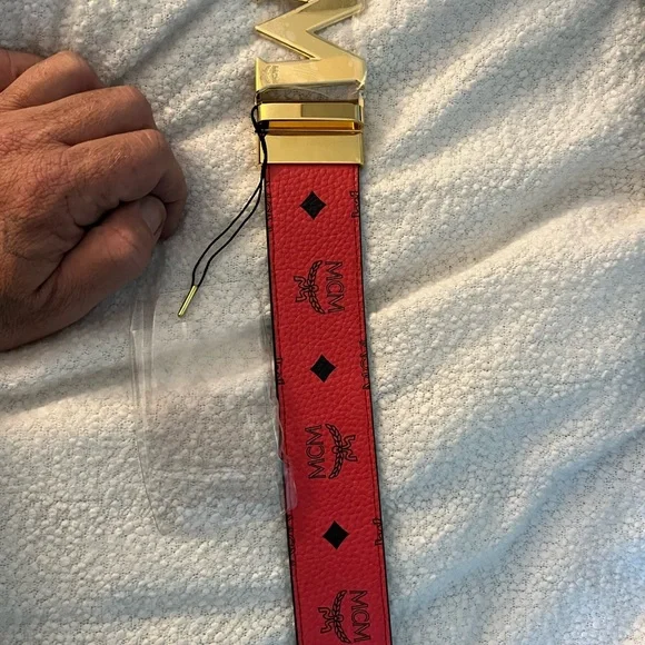 MCM Bold Red Belt with Gold Buckle
